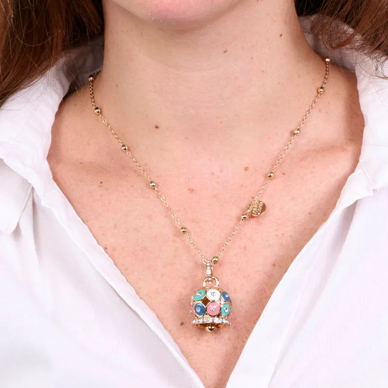 Collana in Metallo con campana a pois multicolor  e zirconi grande - BYSIMON gioielli
