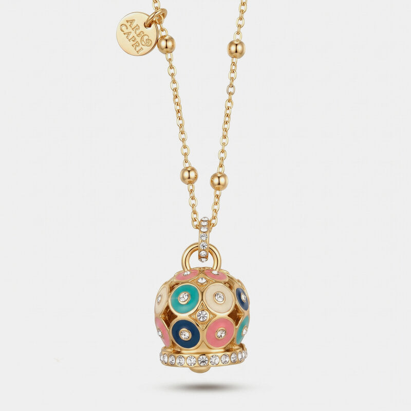 Collana in Metallo con campana a pois multicolor  e zirconi grande - BYSIMON gioielli