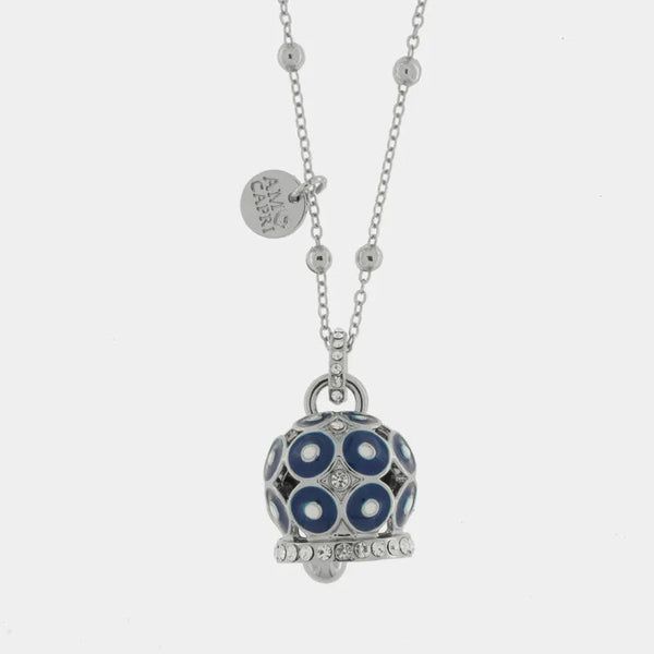 Collana in Metallo con campana a pois blu  e zirconi grande - BYSIMON gioielli