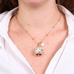 Collana in Metallo con campana a pois bianchi  e zirconi grande - BYSIMON gioielli