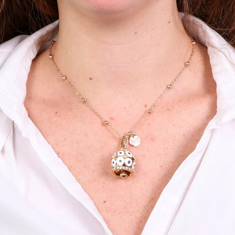 Collana in Metallo con campana a pois bianchi  e zirconi grande - BYSIMON gioielli