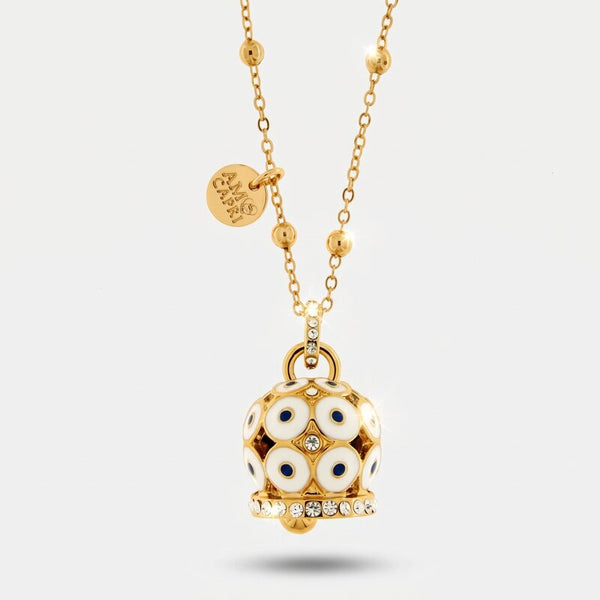 Collana in Metallo con campana a pois bianchi  e zirconi grande - BYSIMON gioielli