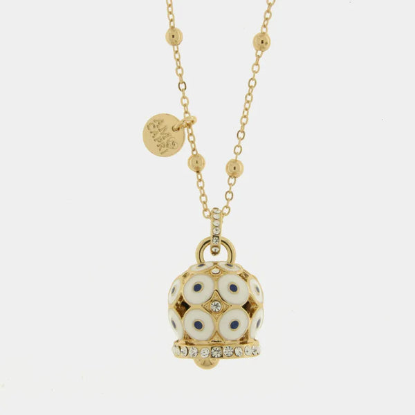 Collana in Metallo con campana a pois bianchi  e zirconi grande - BYSIMON gioielli