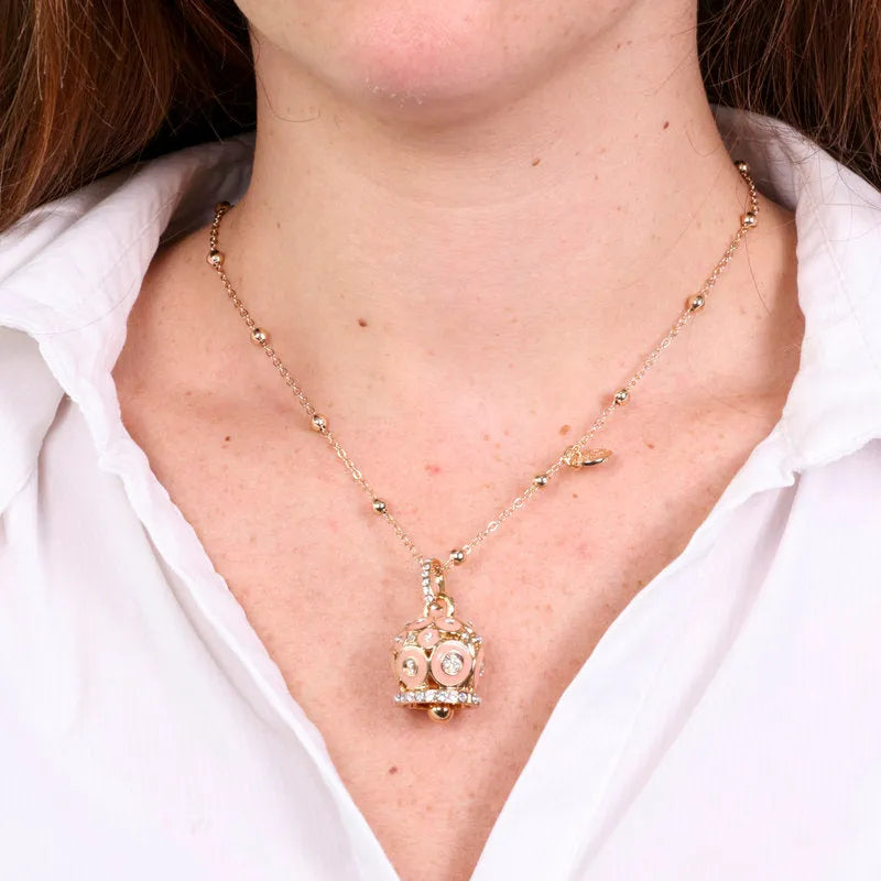 Collana in Metallo con campana a pois rosa  e zirconi grande - BYSIMON gioielli