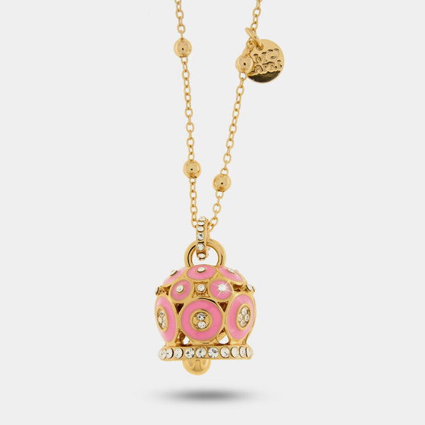 Collana in Metallo con campana a pois rosa  e zirconi grande - BYSIMON gioielli