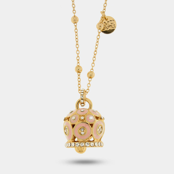 Collana in Metallo con campana a pois rosa  e zirconi grande - BYSIMON gioielli
