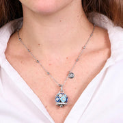 Collana in Metallo con campana a pois blu e azzurro  e zirconi grande