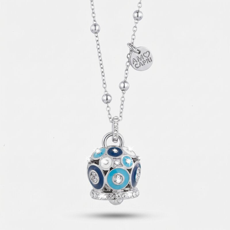 Collana in Metallo con campana a pois blu e azzurro  e zirconi grande - BYSIMON gioielli