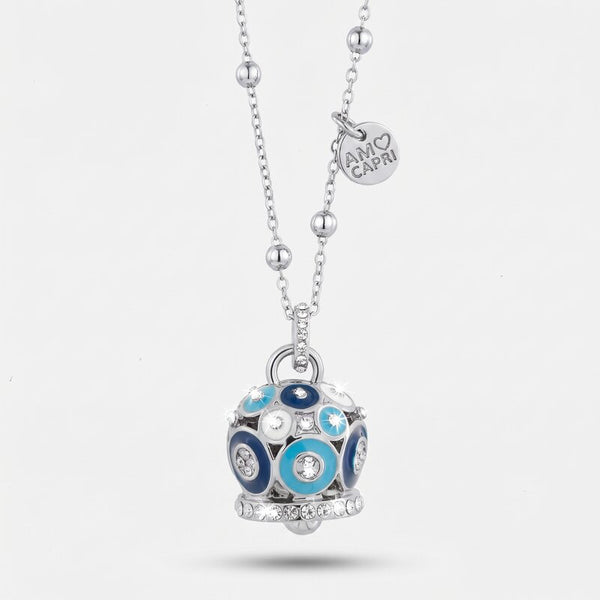 Collana in Metallo con campana a pois blu e azzurro  e zirconi grande - BYSIMON gioielli