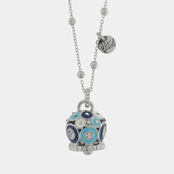 Collana in Metallo con campana a pois blu e azzurro  e zirconi grande - BYSIMON gioielli