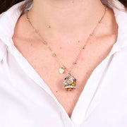 Collana in Metallo con campana  e zirconi multicolor grande