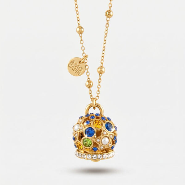 Collana in Metallo con campana  e zirconi multicolor grande - BYSIMON gioielli