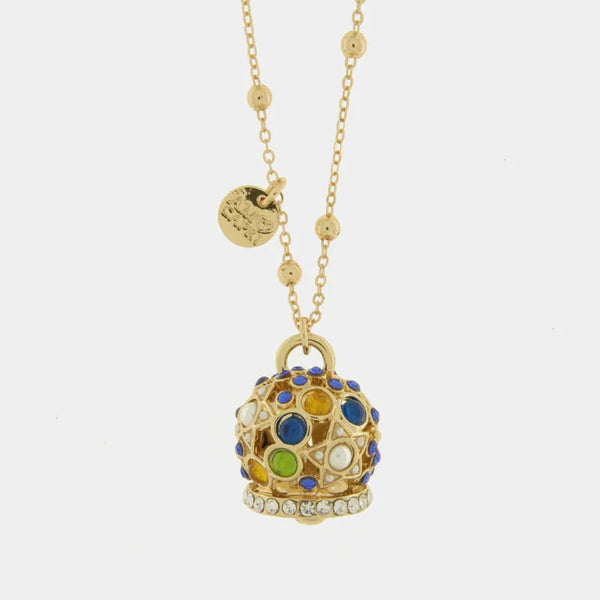 Collana in Metallo con campana  e zirconi multicolor grande - BYSIMON gioielli
