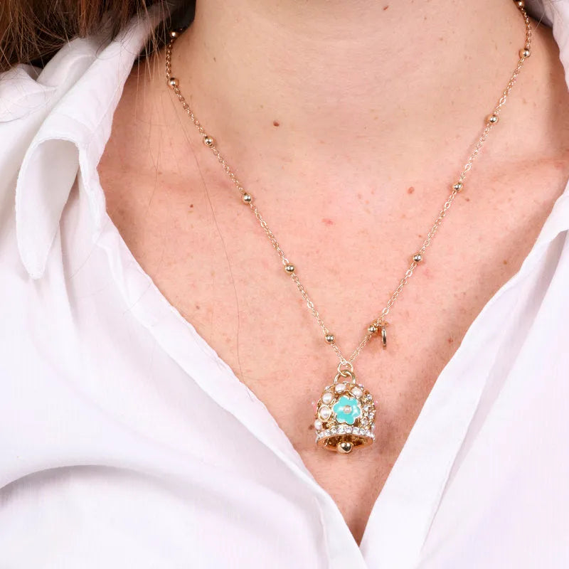 Collana in Metallo con campana a fiore e perlegrande - BYSIMON gioielli