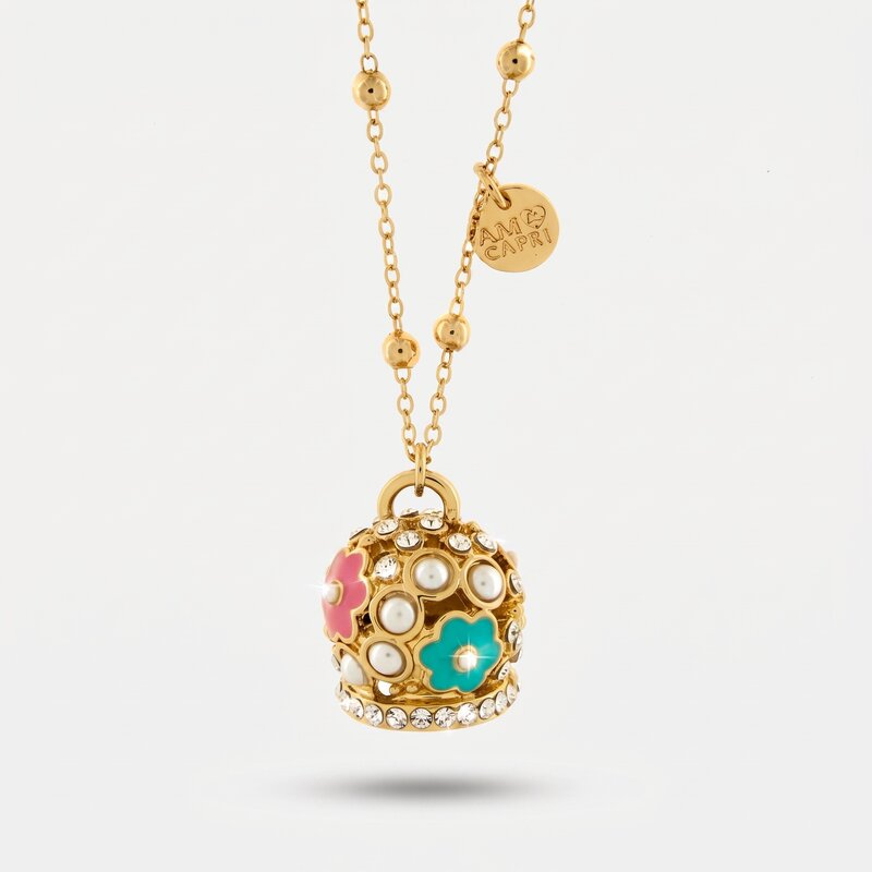 Collana in Metallo con campana a fiore e perlegrande - BYSIMON gioielli