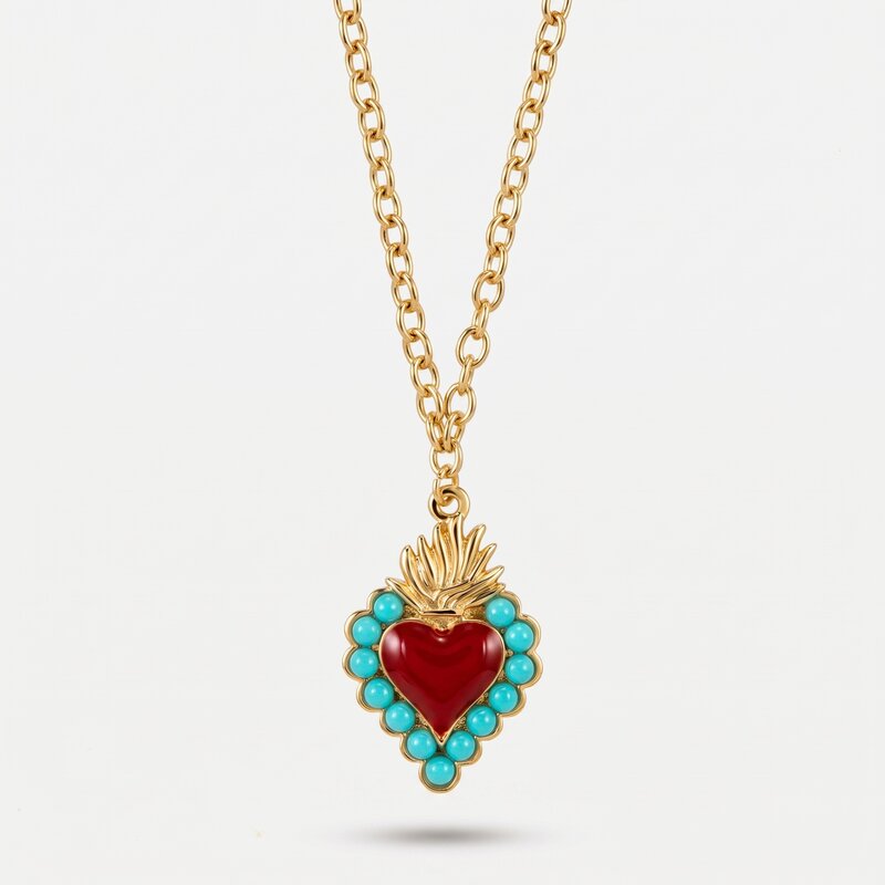 Collana in Metallo con cuore rosso e contorno verde - BYSIMON gioielli