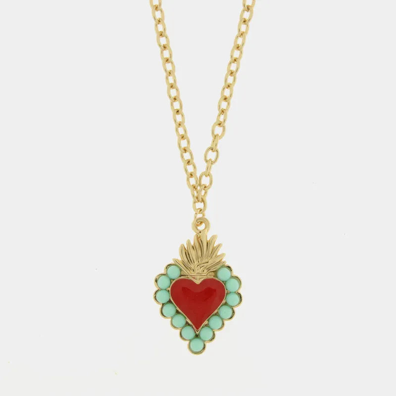 Collana in Metallo con cuore rosso e contorno verde - BYSIMON gioielli