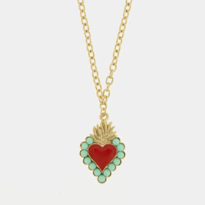 Collana in Metallo con cuore rosso e contorno verde - BYSIMON gioielli