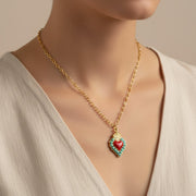 Collana in Metallo con cuore rosso e contorno verde