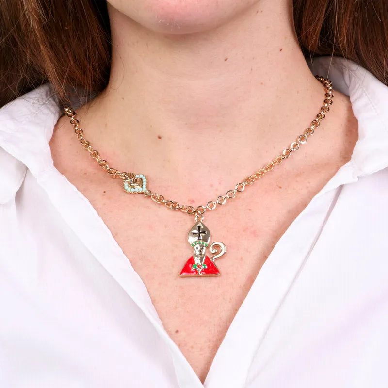 Collana in Metallo Con San Gennaro e cuore AMONAPOLI - gioiello BySimon