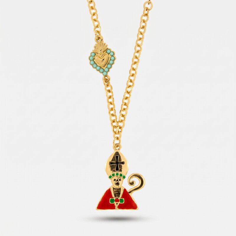 Collana in Metallo Con San Gennaro e cuore AMONAPOLI - gioiello BySimon