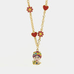 Collana in Metallo con Testa di Moro rosa  cuori e fiori - BYSIMON gioielli