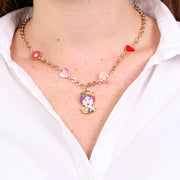 Collana in Metallo con Testa di Moro rosa  cuori e fiori