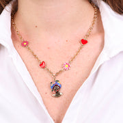 Collana in Metallo con Testa di Moro blu cuori e fiori