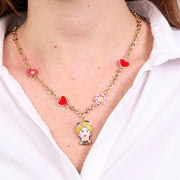 Collana in Metallo con Testa di Moro gialla cuori e fiori