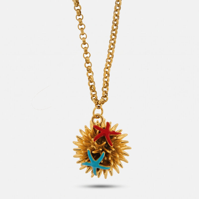 Collana in Metallo con riccio di mare e stelle marine - BYSIMON gioielli