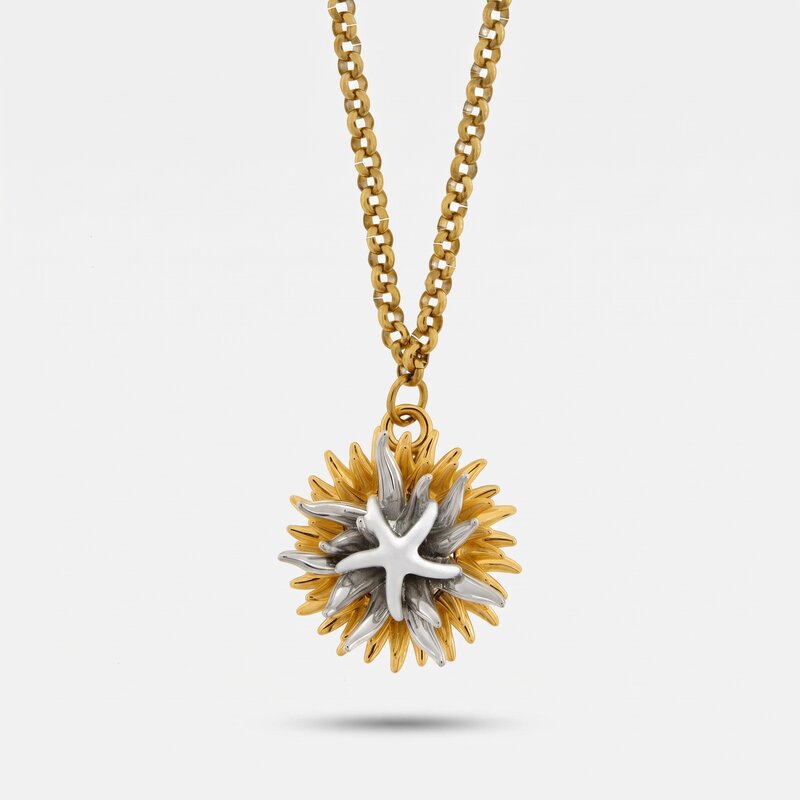 Collana in Metallo con riccio di mare oro e argento con stella bianca - BYSIMON gioielli