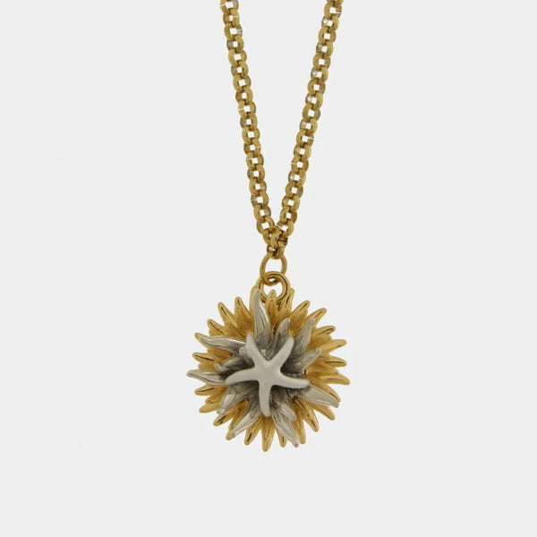 Collana in Metallo con riccio di mare oro e argento con stella bianca - BYSIMON gioielli