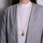 Collana in Metallo multifilo bianca con campana a fiori multicolor - BYSIMON gioielli