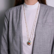 Collana in Metallo multifilo bianca con campana a fiori multicolor