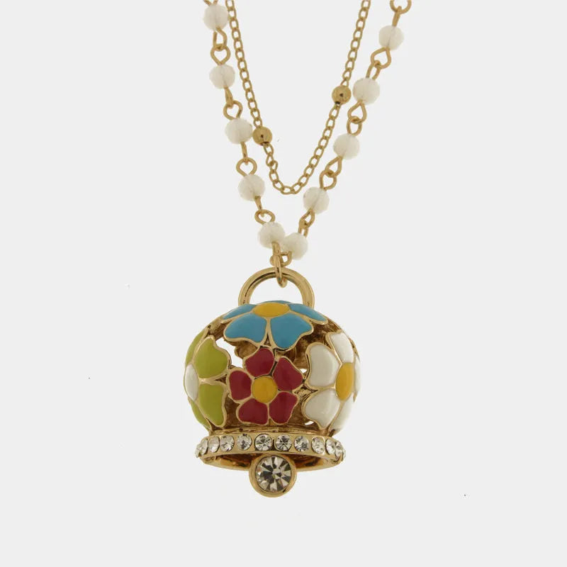 Collana in Metallo multifilo bianca con campana a fiori multicolor - BYSIMON gioielli