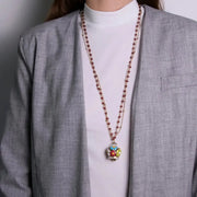 Collana in Metallo multifilo rossa con campana a fiori multicolor