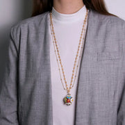 Collana in Metallo multifilo gialla con campana a fiori multicolor