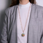 Collana in Metallo multifilo rosa con campana a fiori multicolor