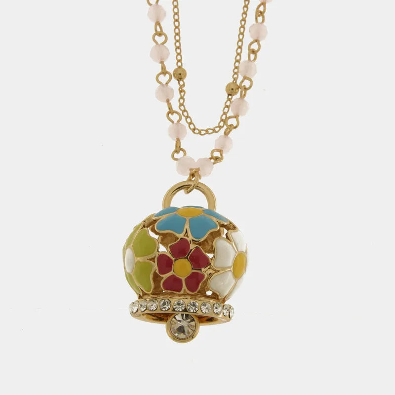 Collana in Metallo multifilo rosa con campana a fiori multicolor