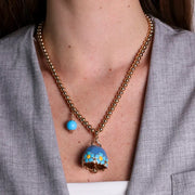 Collana in Metallo con campanella blu e  fiori e perla