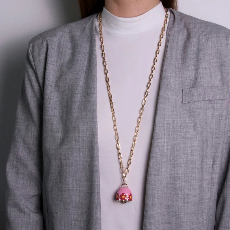 Collana in Metallo con campanella rosa e  fiori - BYSIMON gioielli