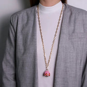 Collana in Metallo con campanella rosa e  fiori