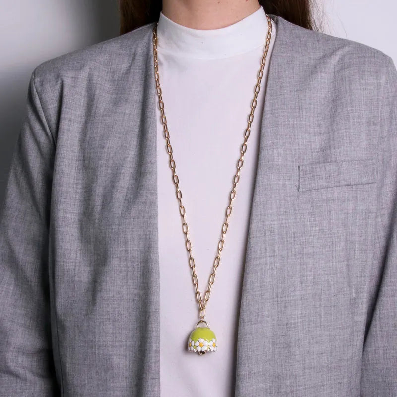 Collana in Metallo con campanella verde e  fiori