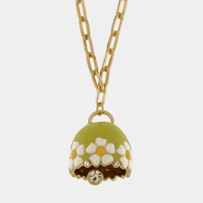 Collana in Metallo con campanella verde e  fiori