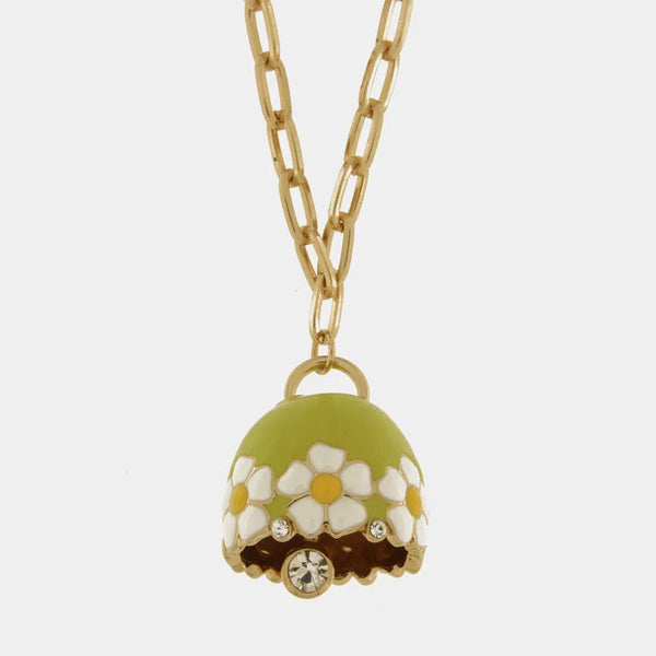 Collana in Metallo con campanella verde e  fiori - BYSIMON gioielli