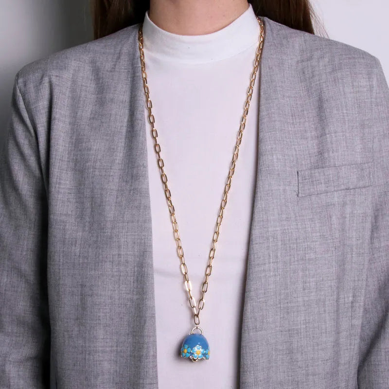 Collana in Metallo con campanella blu e  fiori - BYSIMON gioielli