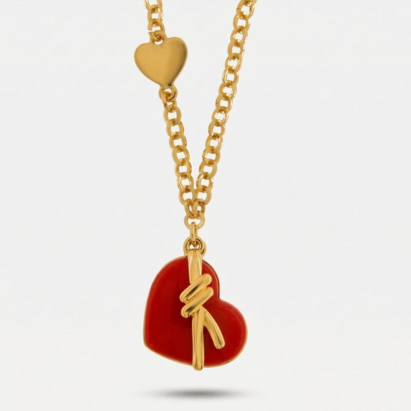 Collana in Metallo con cuore rosso e nodo - BYSIMON gioielli