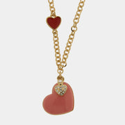 Collana in Metallo con cuore roso e cuore zirconato