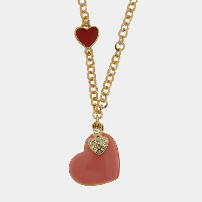Collana in Metallo con cuore roso e cuore zirconato