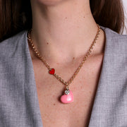 Collana in Metallo con cuore roso e cuore zirconato